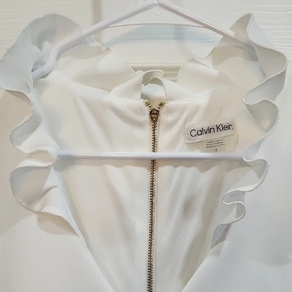 Calvin Klein White Ruffle Neck Mini Dress - Picture 3 of 4